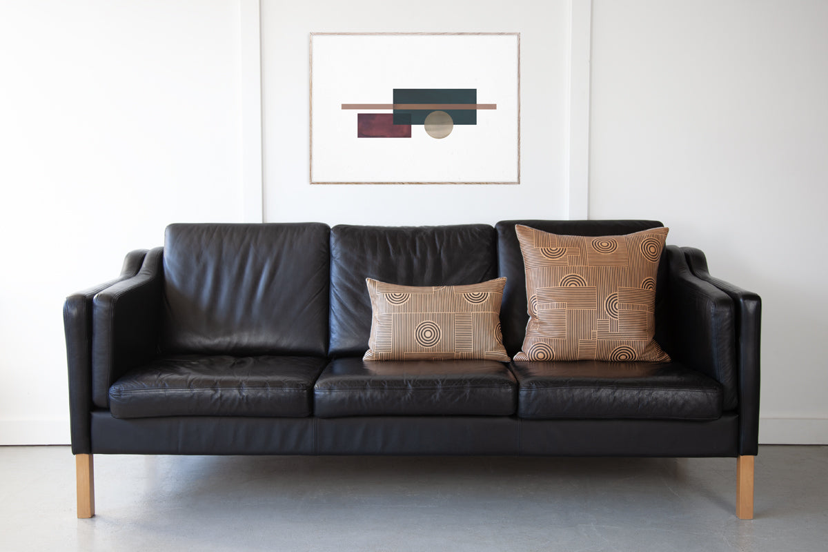 Danish Black Leather Three-Seater Sofa