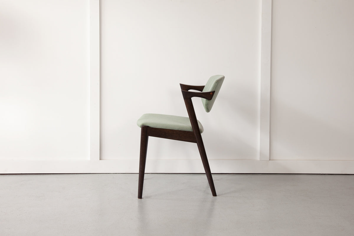 Set of Six Original Kai Kristiansen Model 42 Dining Chairs, Custom Upholstery Included