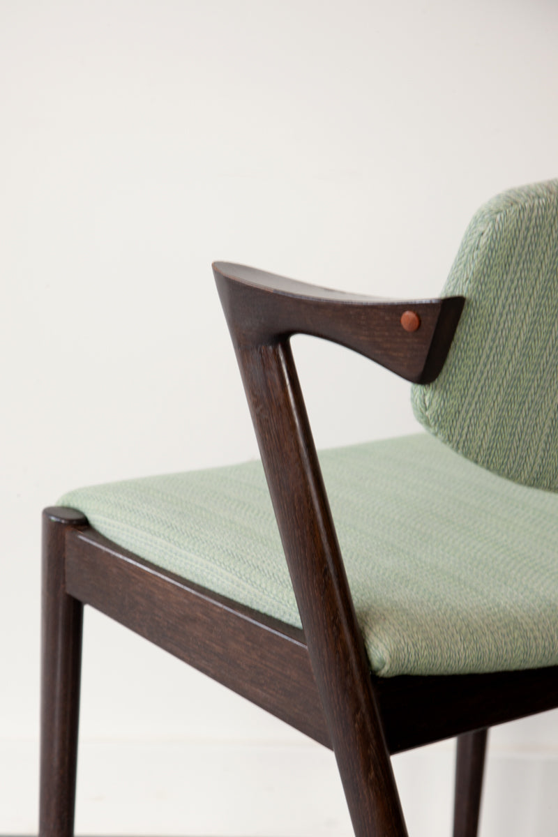 Set of Six Original Kai Kristiansen Model 42 Dining Chairs, Custom Upholstery Included