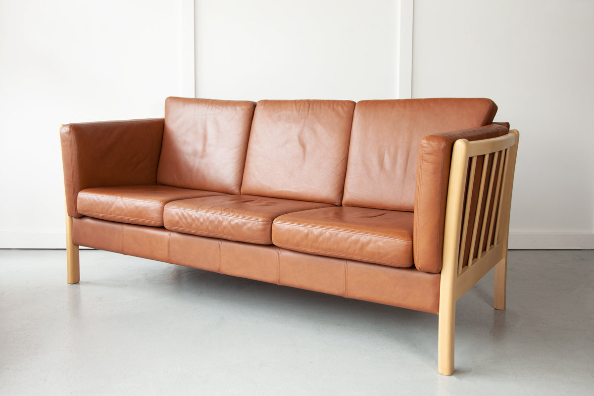 Danish Leather Three-Seater Sofa